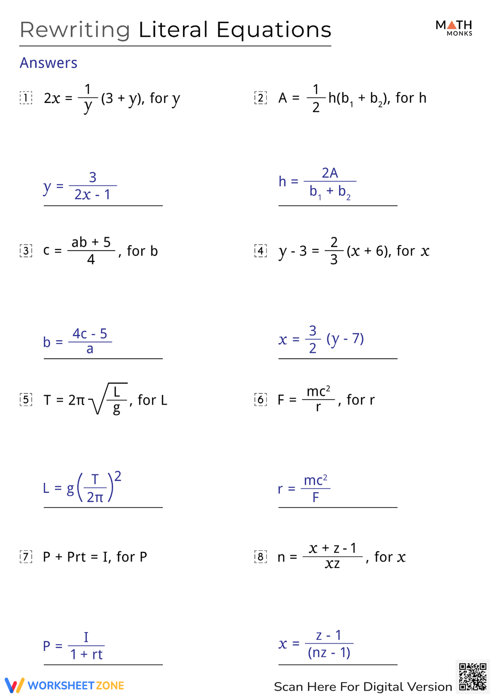 Rewriting Literal Equations Worksheet - Page 2