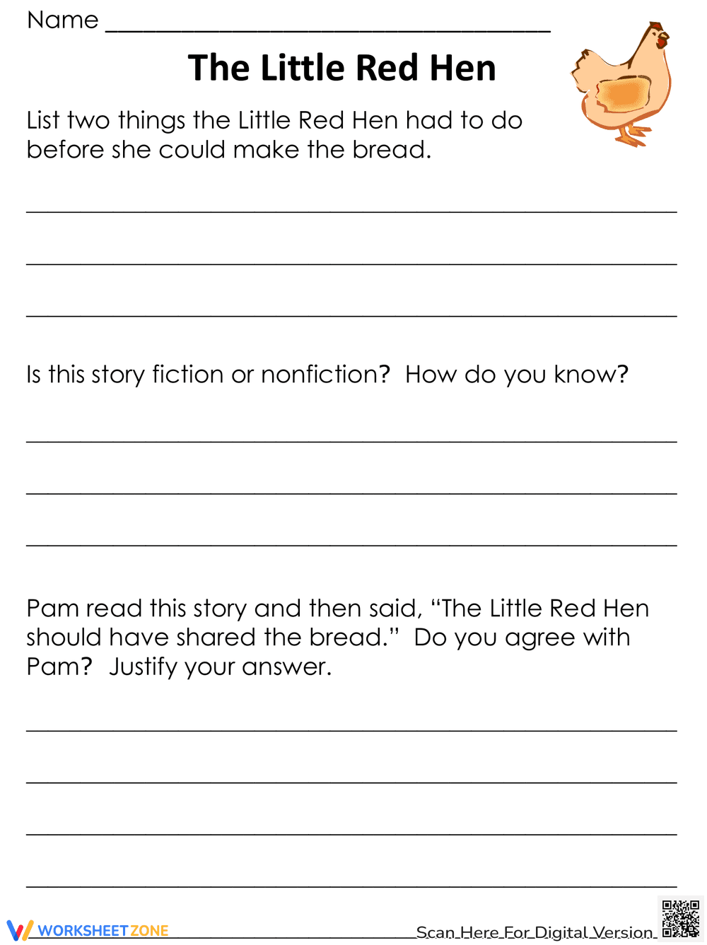 The Little Red Hen Reading Comprehension Worksheet - Page 3