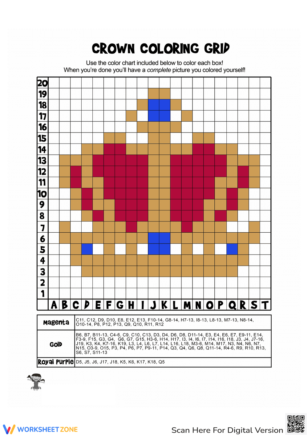 Crown Coloring Grid: Fun Art Worksheet - Page 2