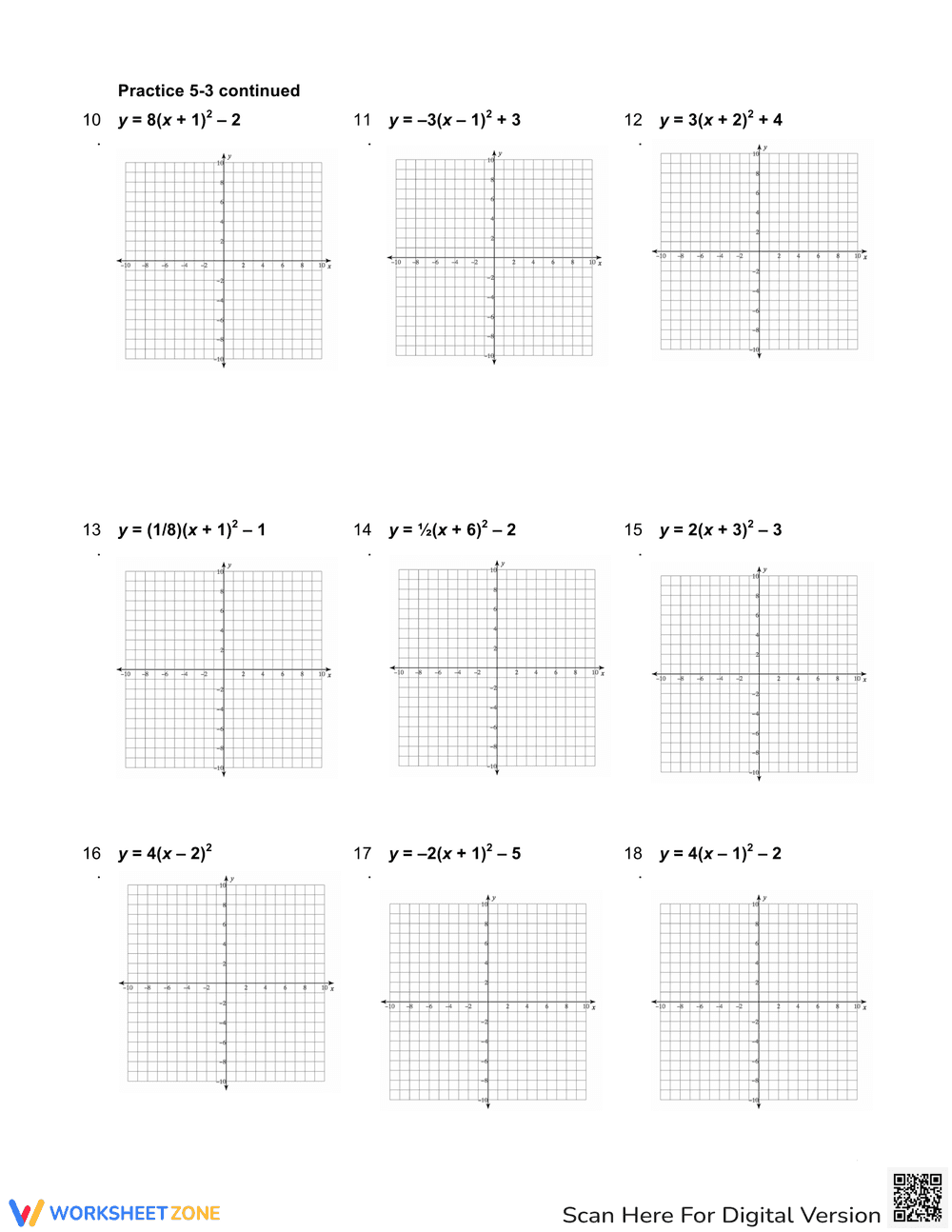 Transforming Parabolas Practice Worksheet - Page 2