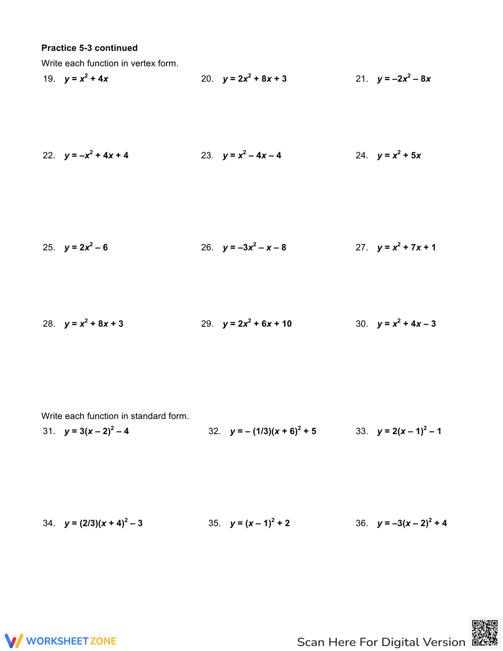 Transforming Parabolas Practice Worksheet - Page 3