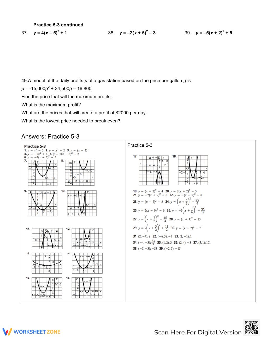 Transforming Parabolas Practice Worksheet - Page 4