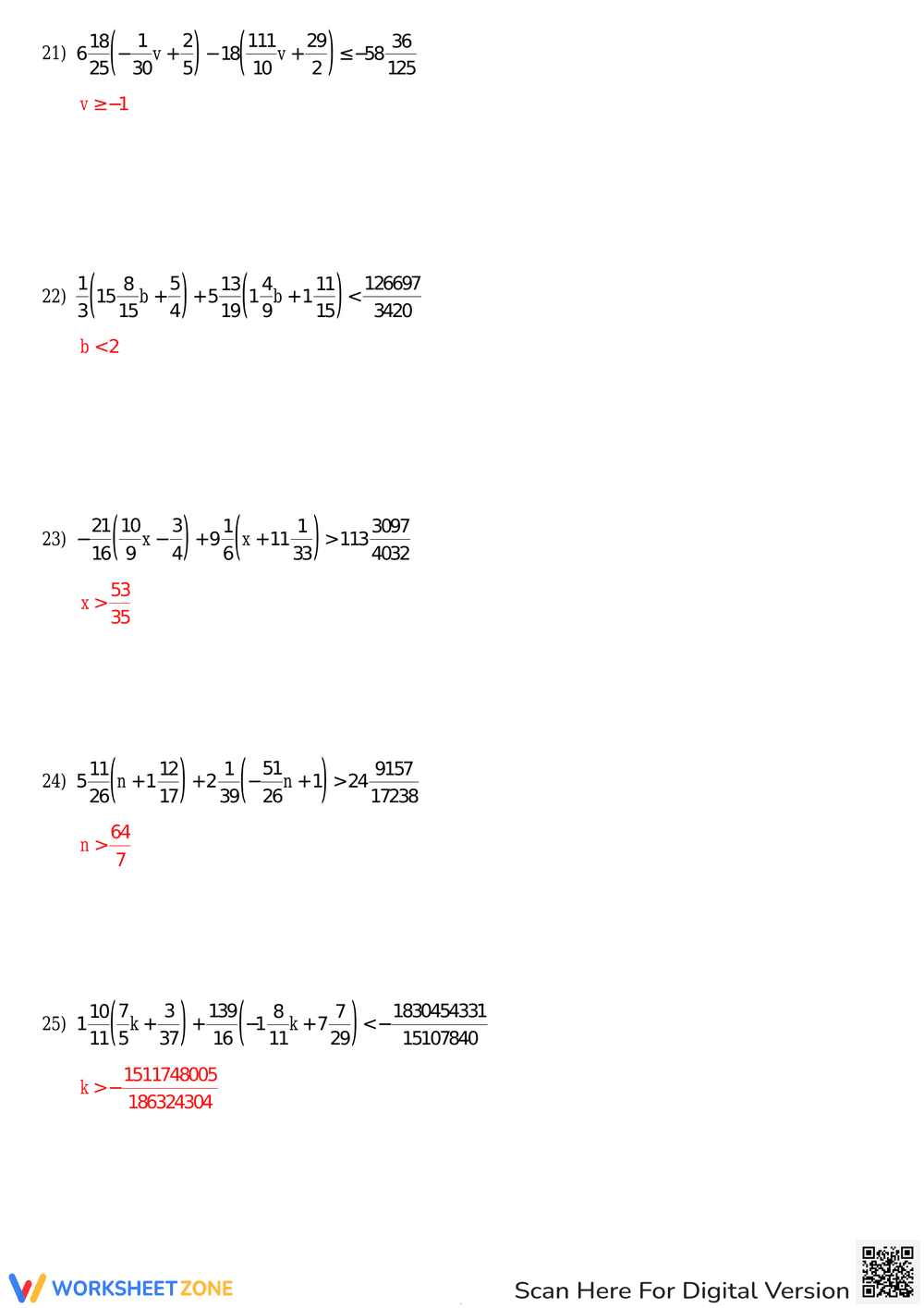 Solving Multi-Step Inequalities with Fractions Practice - Page 11