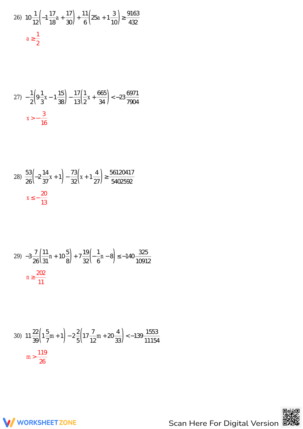 Solving Multi-Step Inequalities with Fractions Practice - Page 12