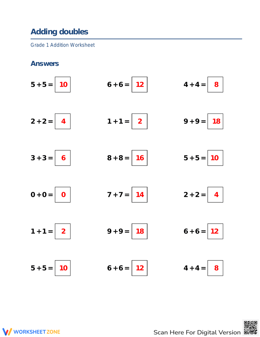 Adding Doubles: Basic Addition - Page 2