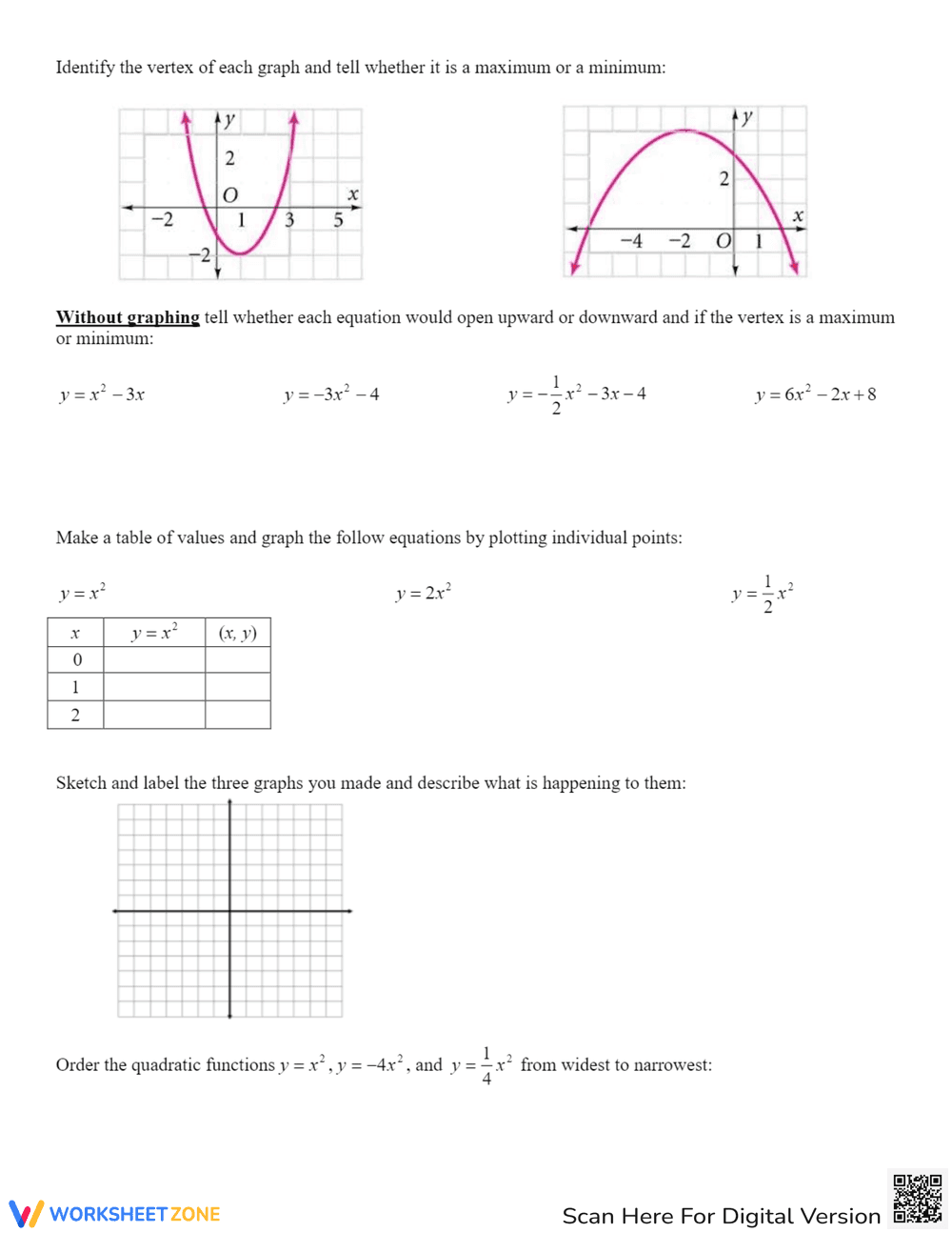 Graphing Quadratic Functions Practice - Page 2