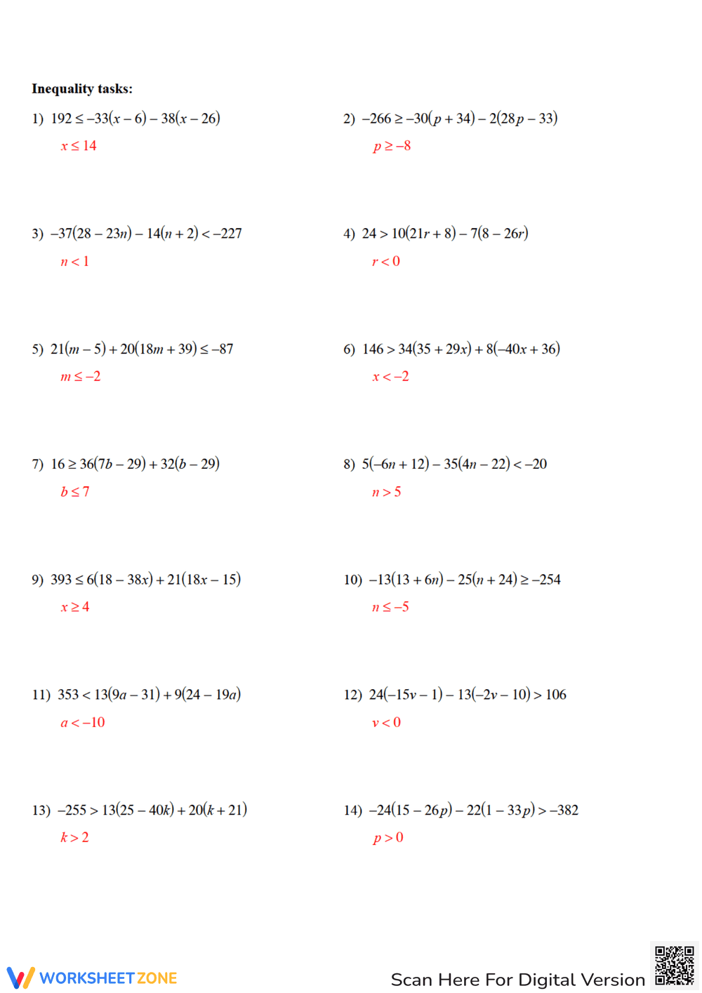 Multi-Step Inequalities with Integers Worksheet - Page 3
