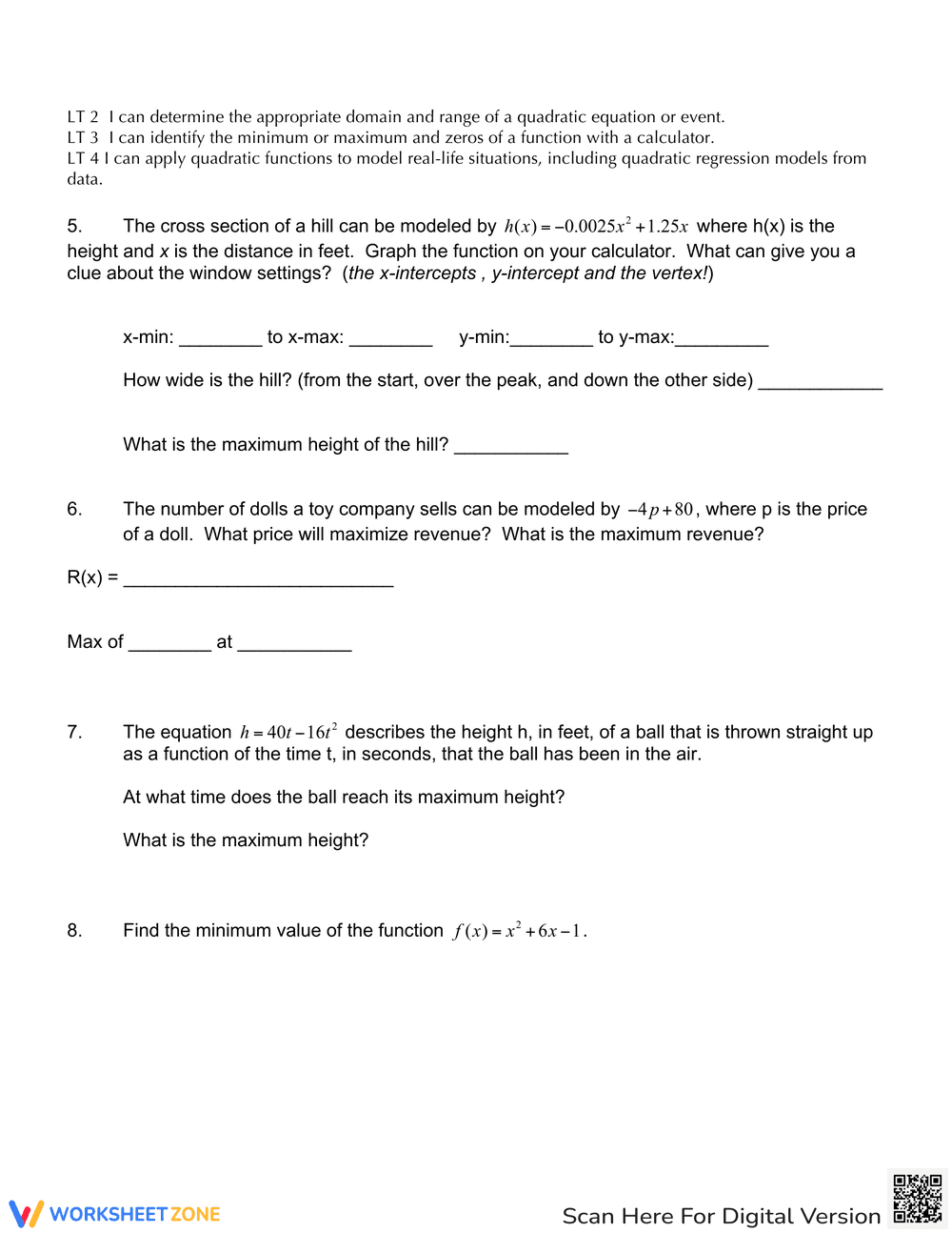 Identifying Quadratic Functions Practice - Page 3