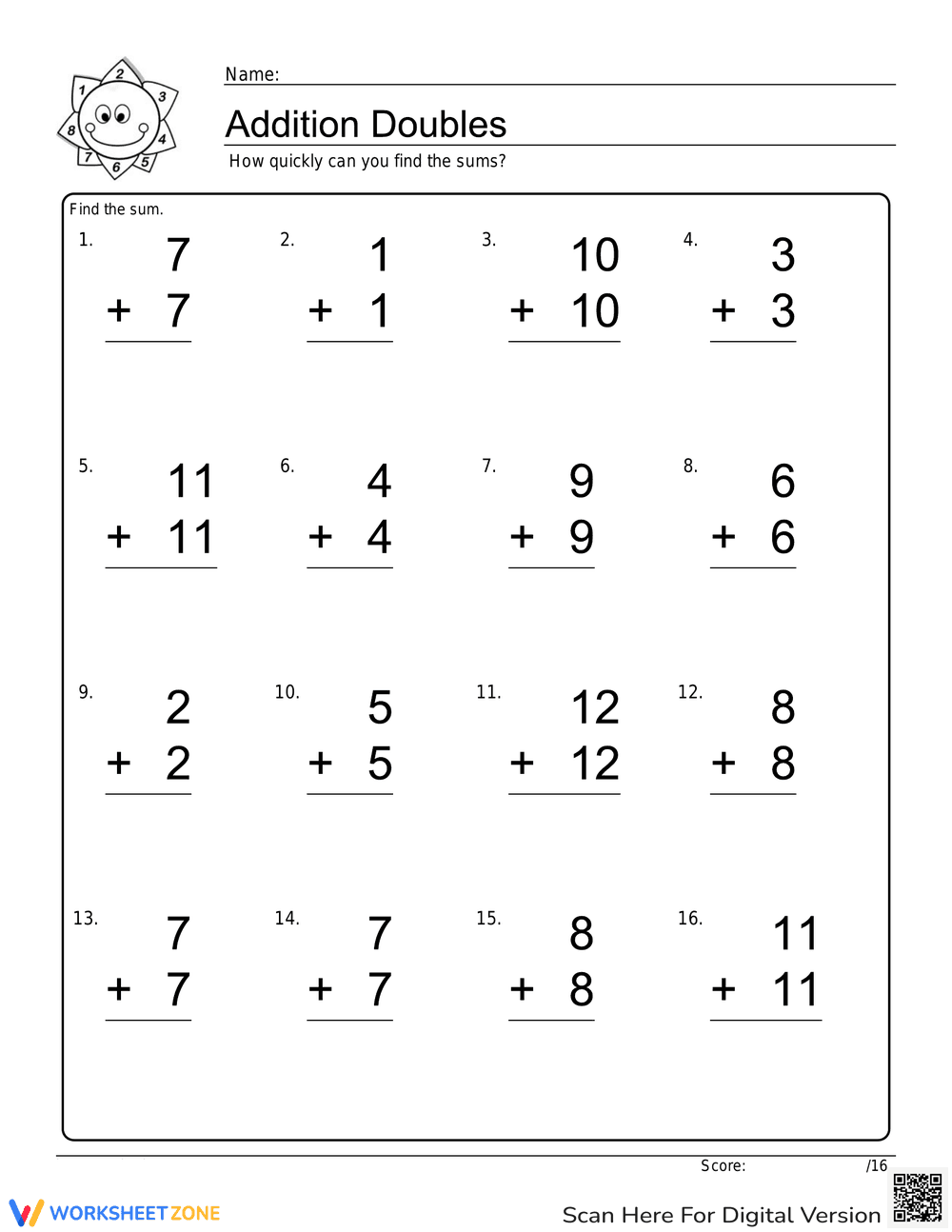 Addition Doubles Math Worksheet - Page 3