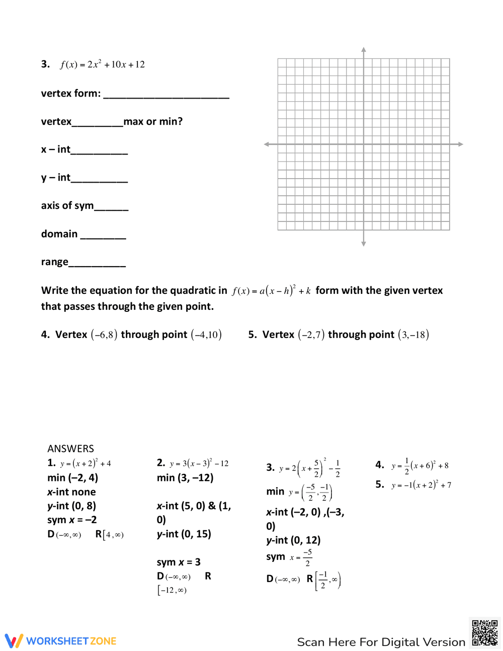 Quadratic Functions Practice Worksheet - Page 2