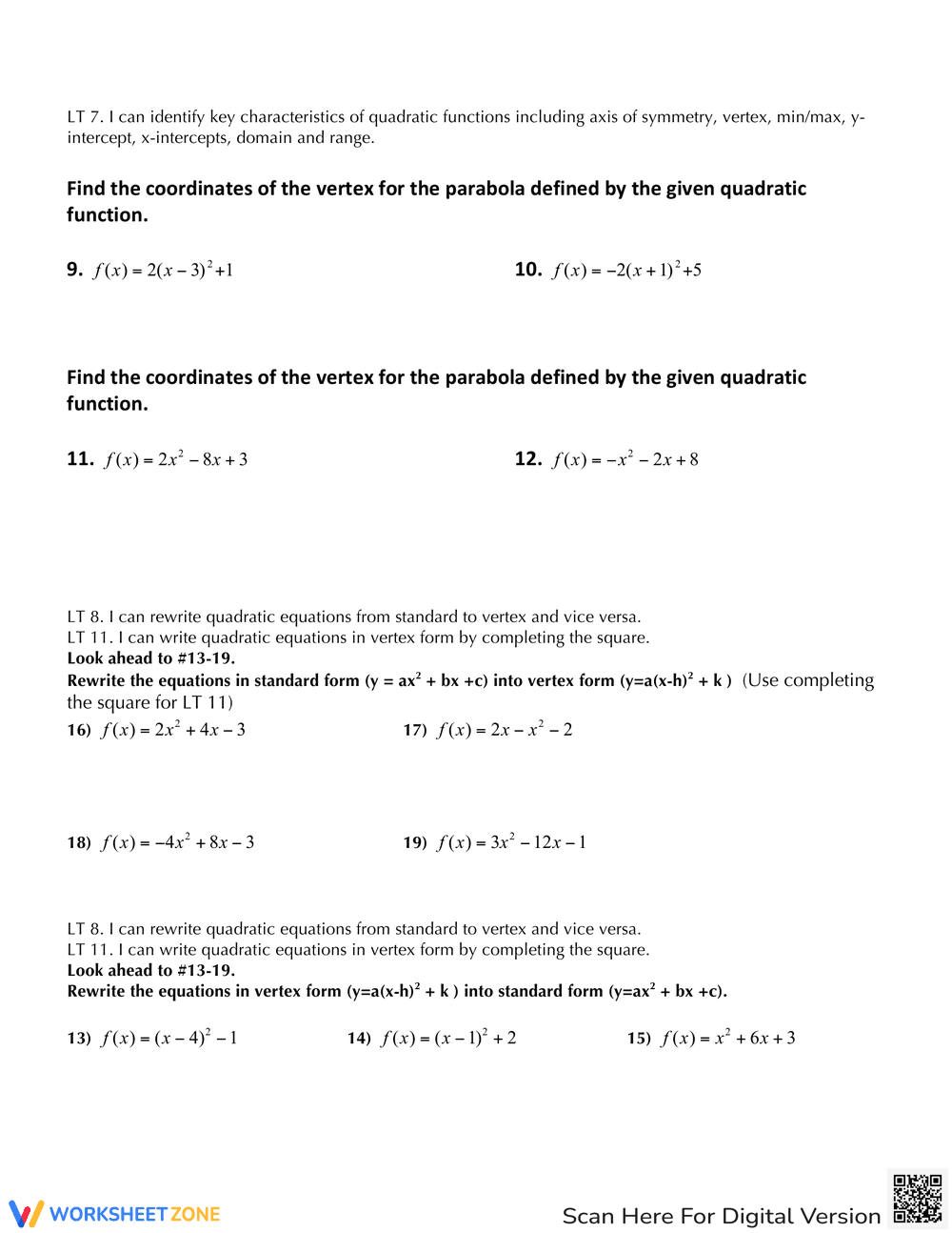Graph Quadratic Functions Practice - Page 2
