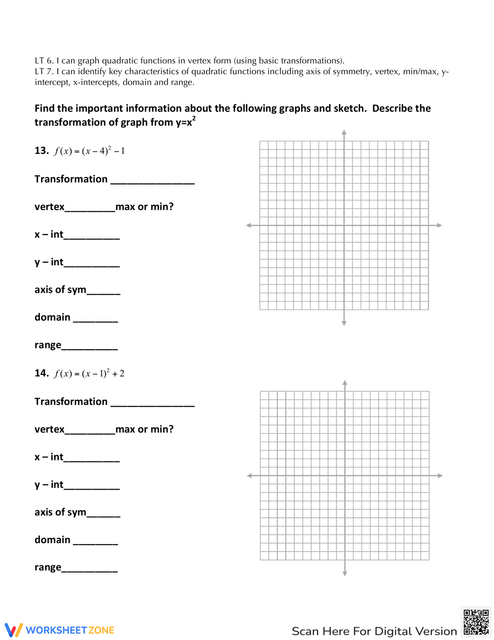 Graph Quadratic Functions Practice - Page 3