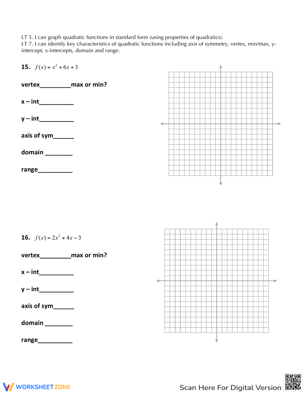Graph Quadratic Functions Practice - Page 4