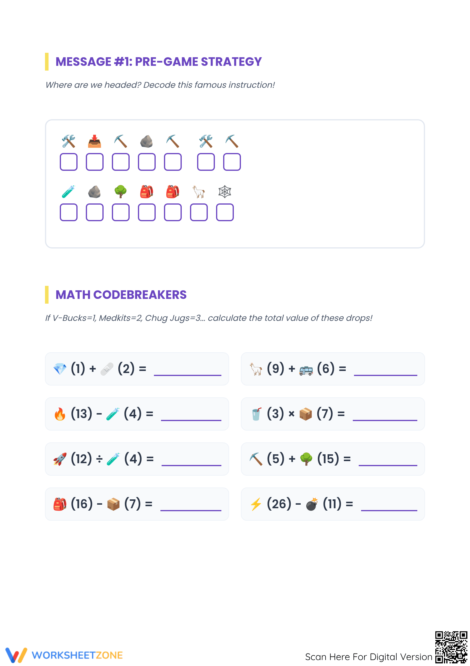 Printable Fortnite Codebreakers Worksheet | Grade 4-6 Math - Page 2