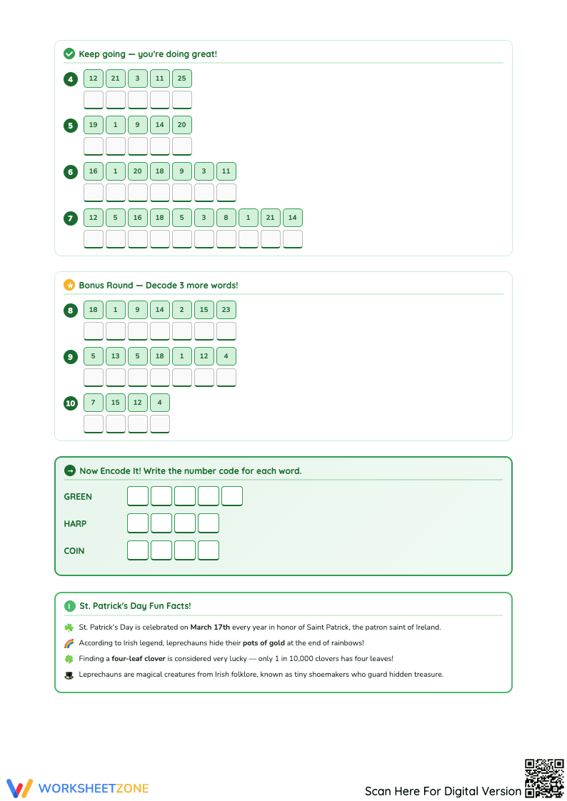 St. Patrick's Day Codebreakers Worksheet - Page 2