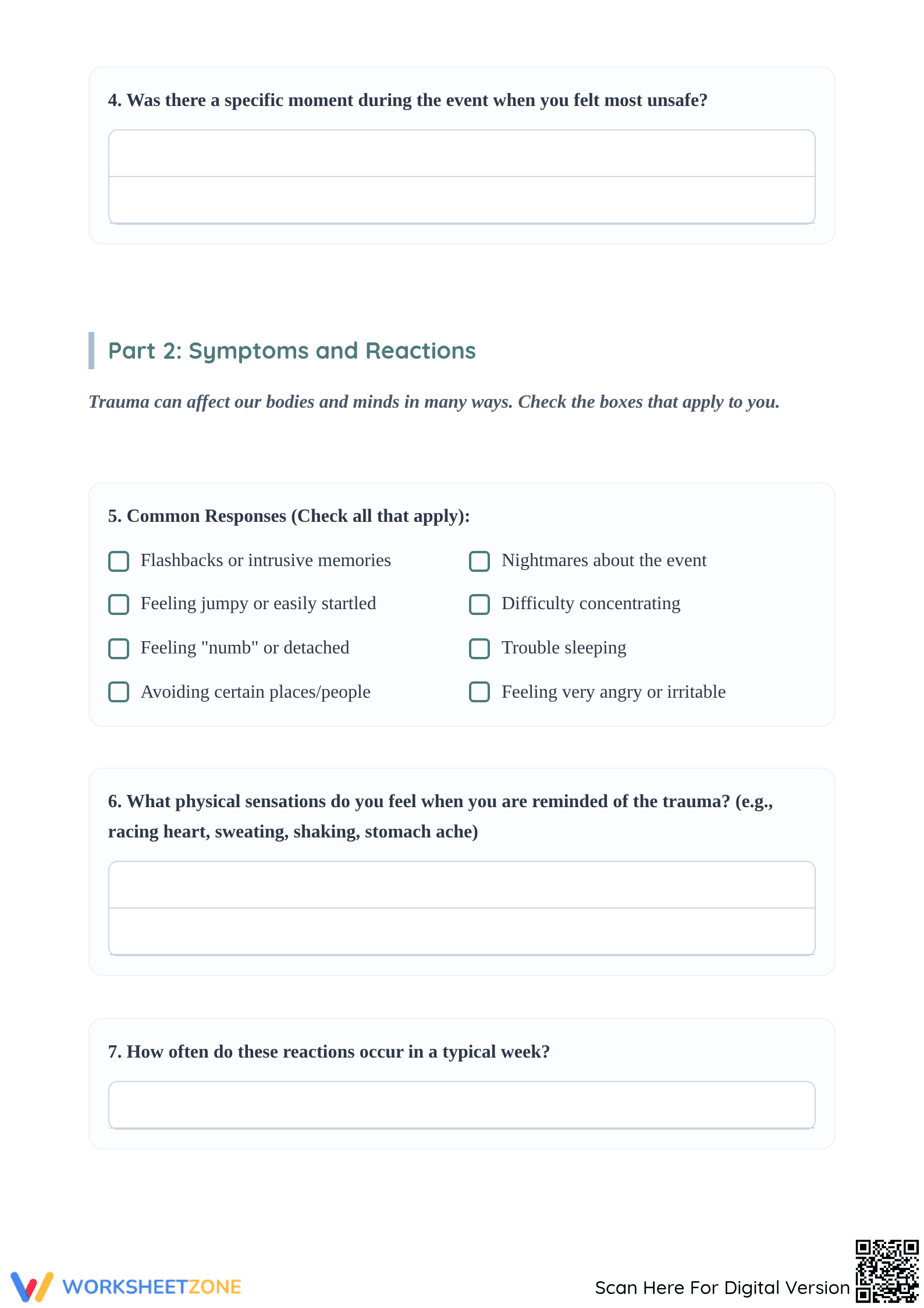 PTSD Trauma Questions Worksheet for Mental Health - Page 2