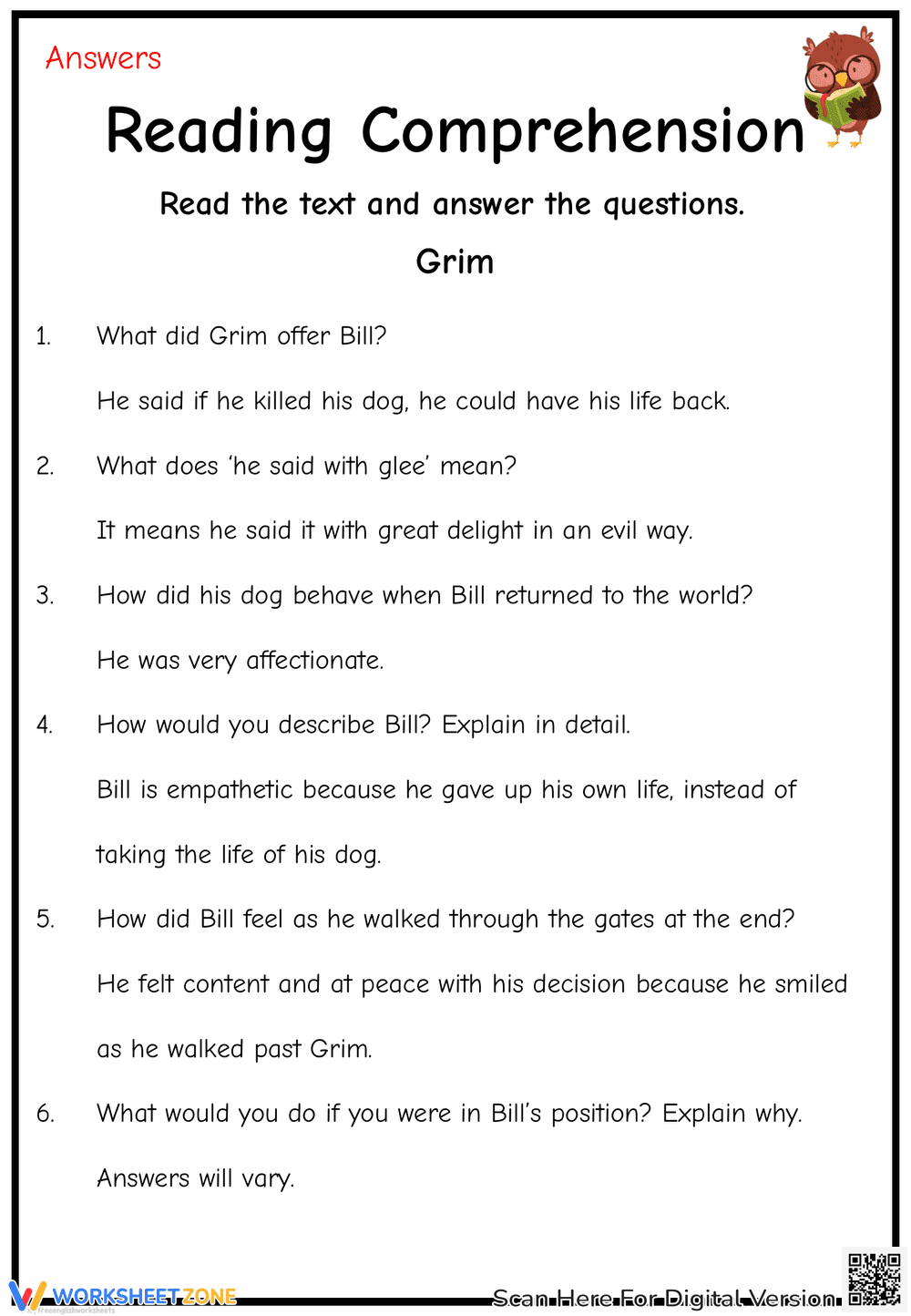 Grim Reading Comprehension Worksheet - Page 3