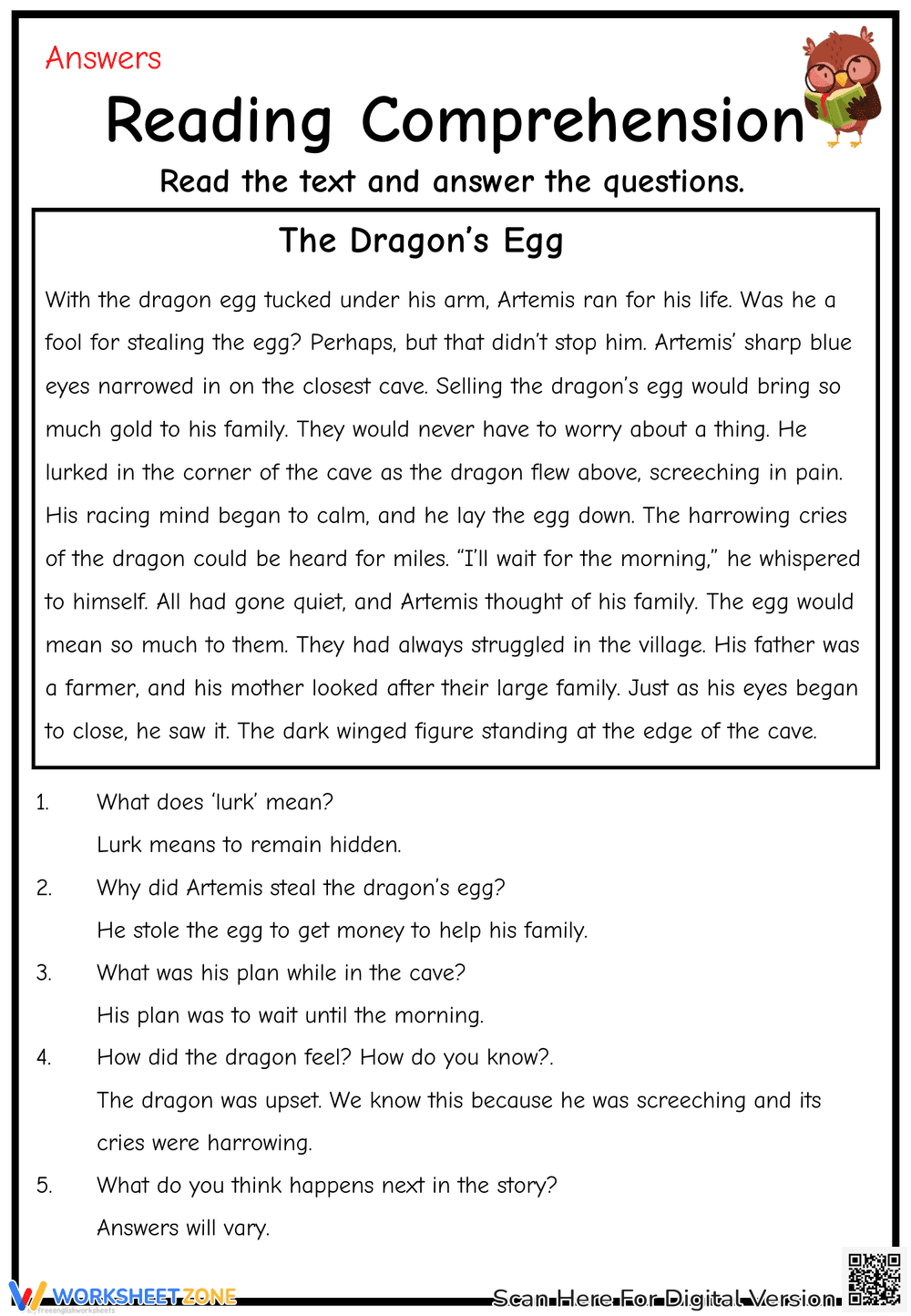The Dragon's Egg: Reading Comprehension Worksheet - Page 2