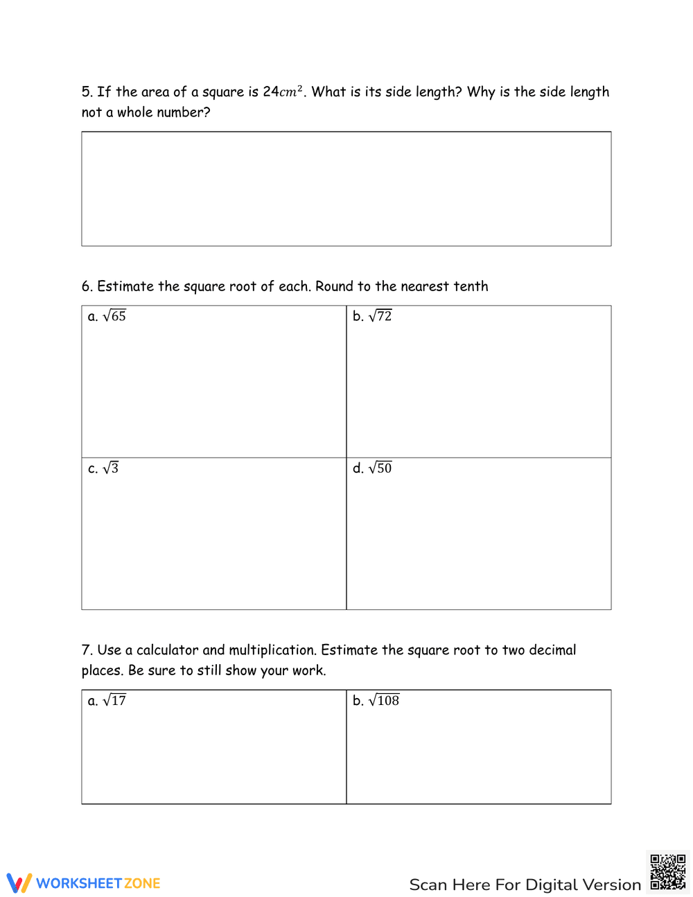 Square Root Assignment Worksheet - Page 3