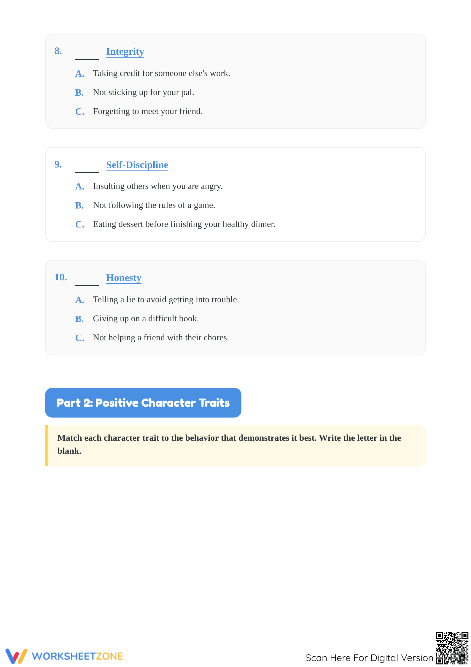 Essential Character Traits Quiz — Grades 1-3 Printable - Page 3