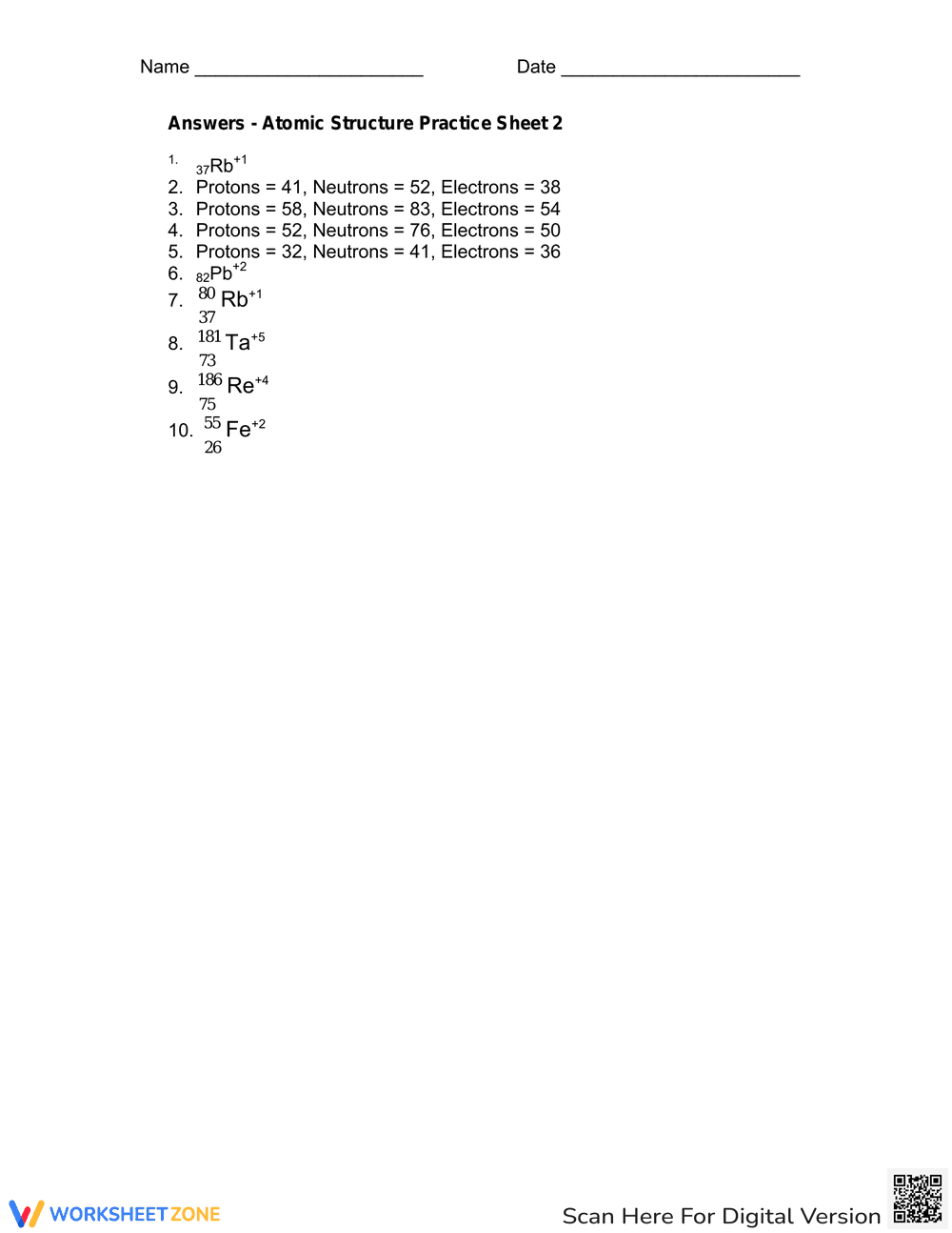 Atomic Structure Practice Sheet - Page 2