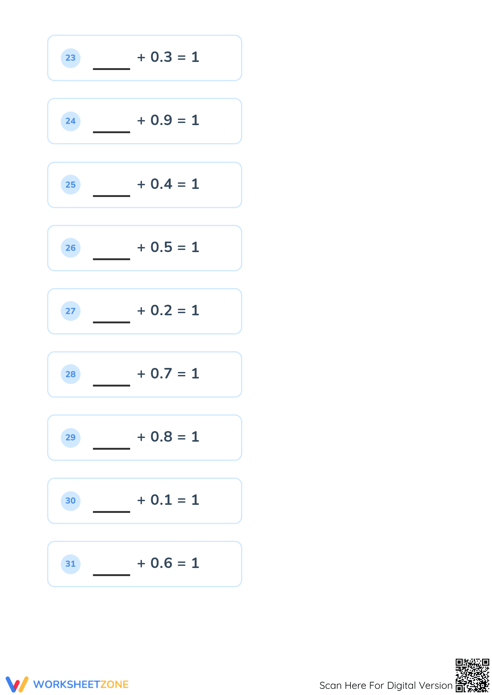 Printable Adding Up to One Worksheet | Grade 1-2 Math - Page 4