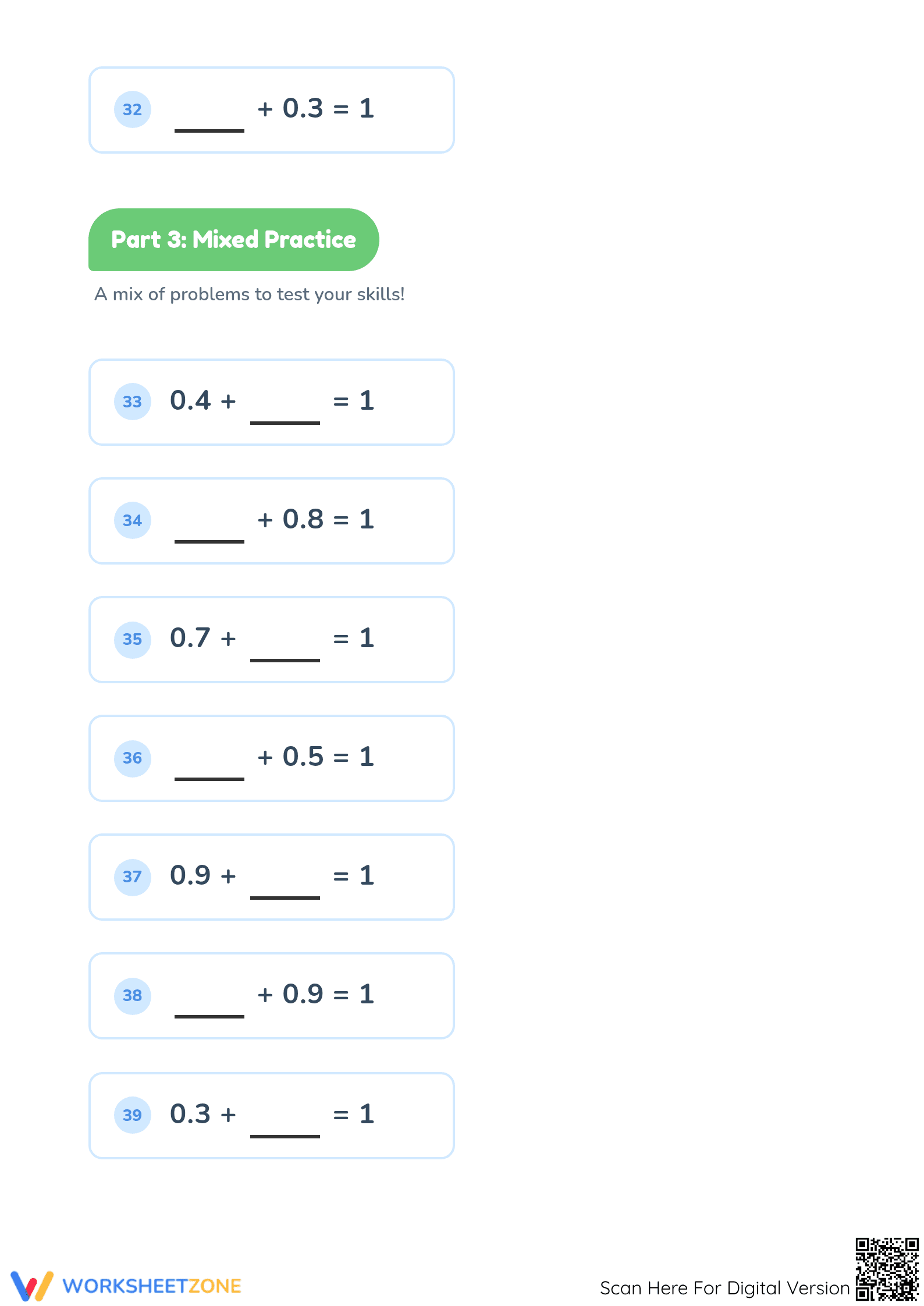 Printable Adding Up to One Worksheet | Grade 1-2 Math - Page 5