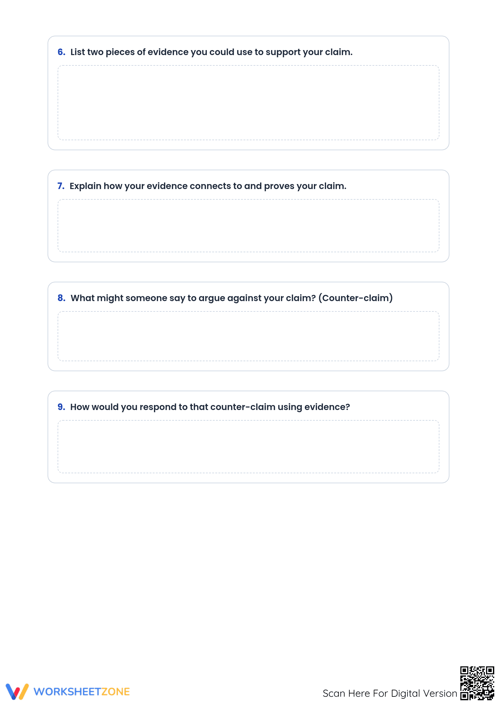 Essential Claim and Evidence Worksheet | Grade 5 Printable - Page 3