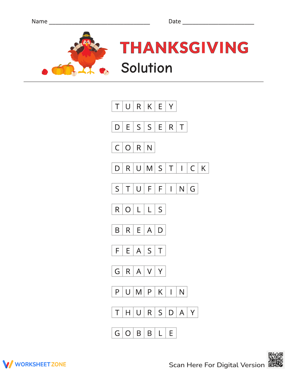 Fun Thanksgiving Word Scramble Worksheet - Page 2
