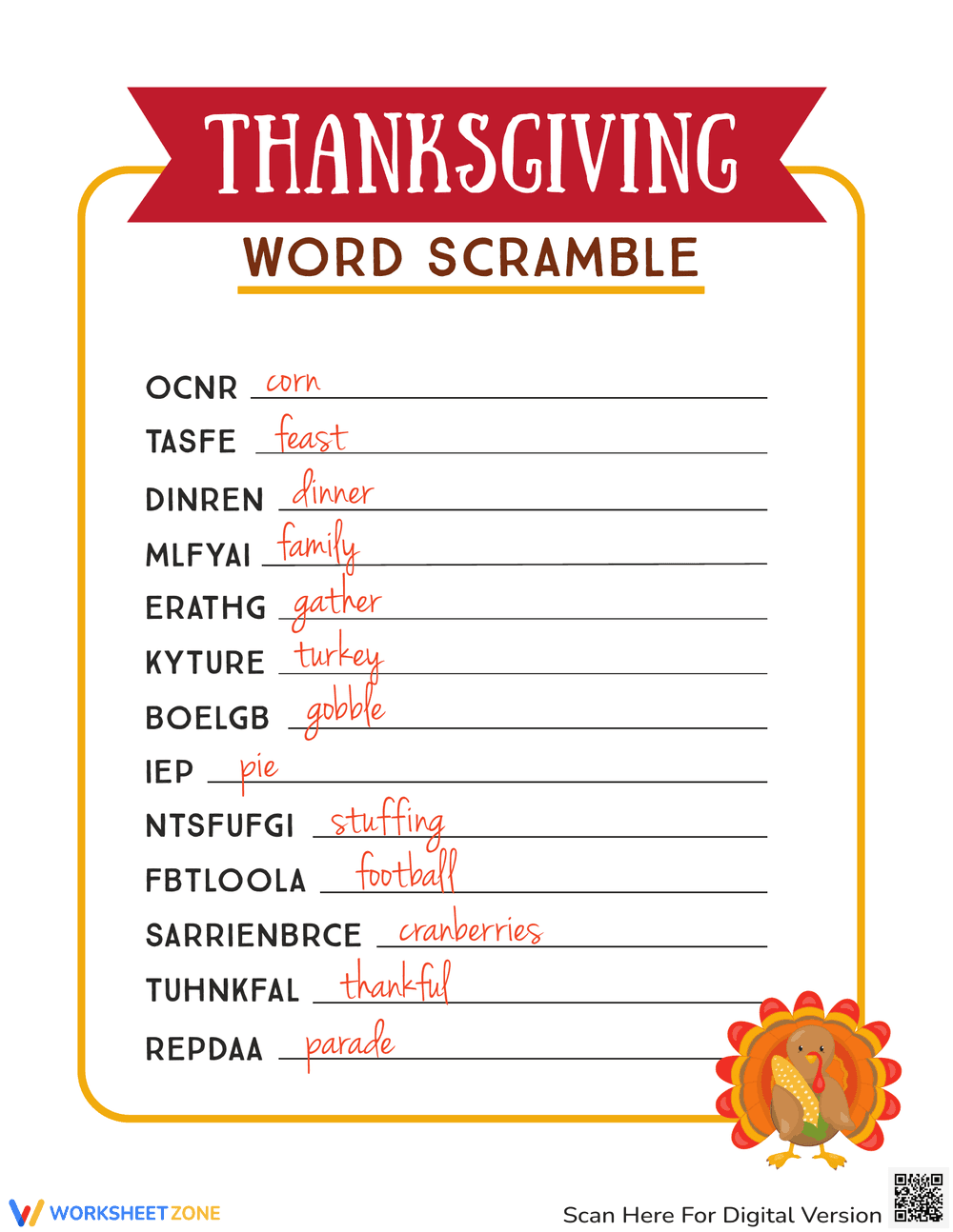 Thanksgiving Word Scramble Challenge - Page 2