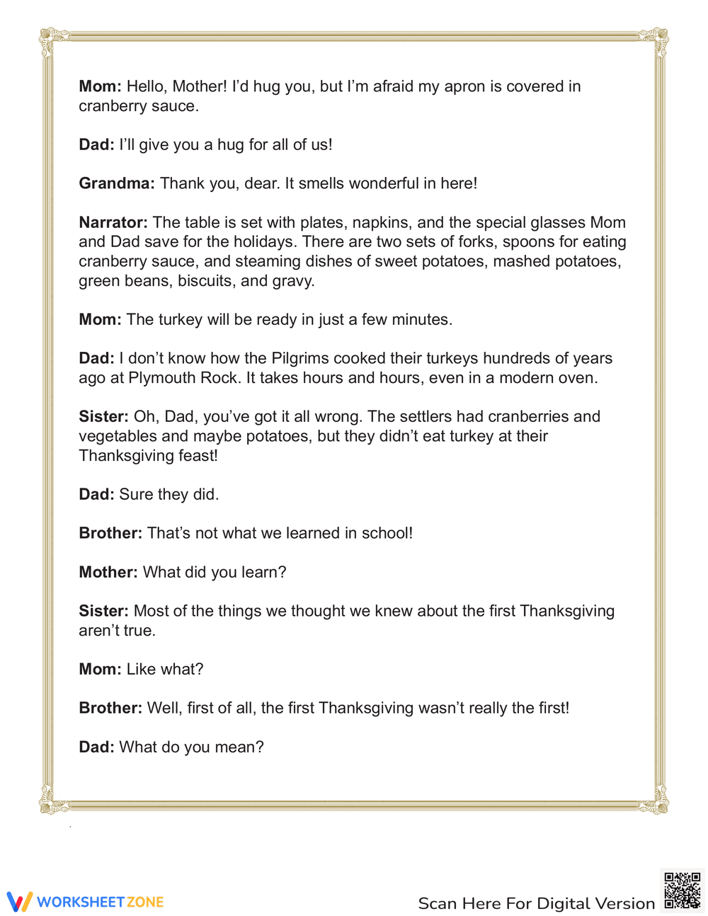 The First Thanksgiving Readers Theater Worksheet - Page 2