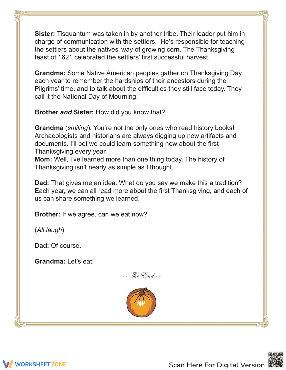 The First Thanksgiving Readers Theater Worksheet - Page 4