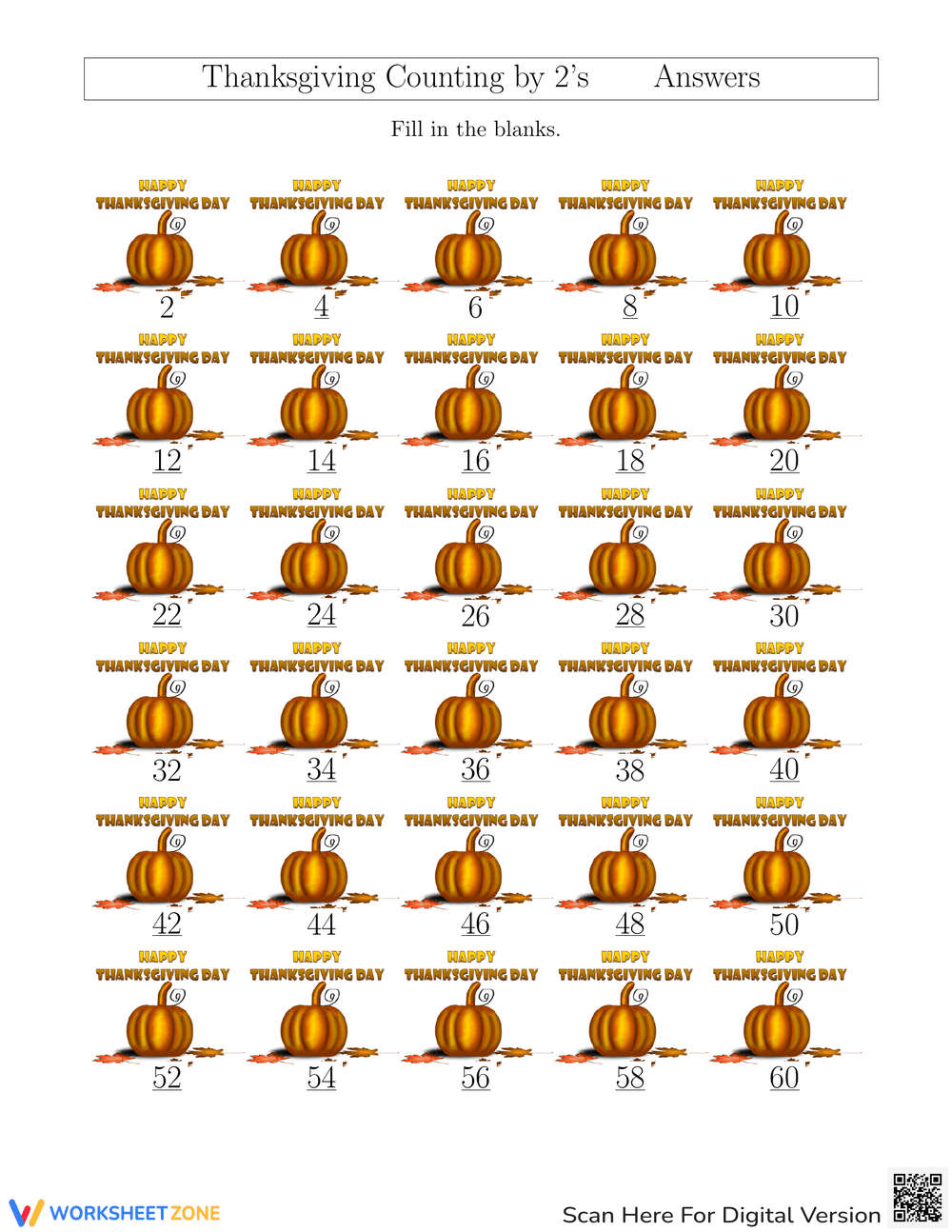 Practice Skip Counting by 2s with Thanksgiving Theme - Page 2