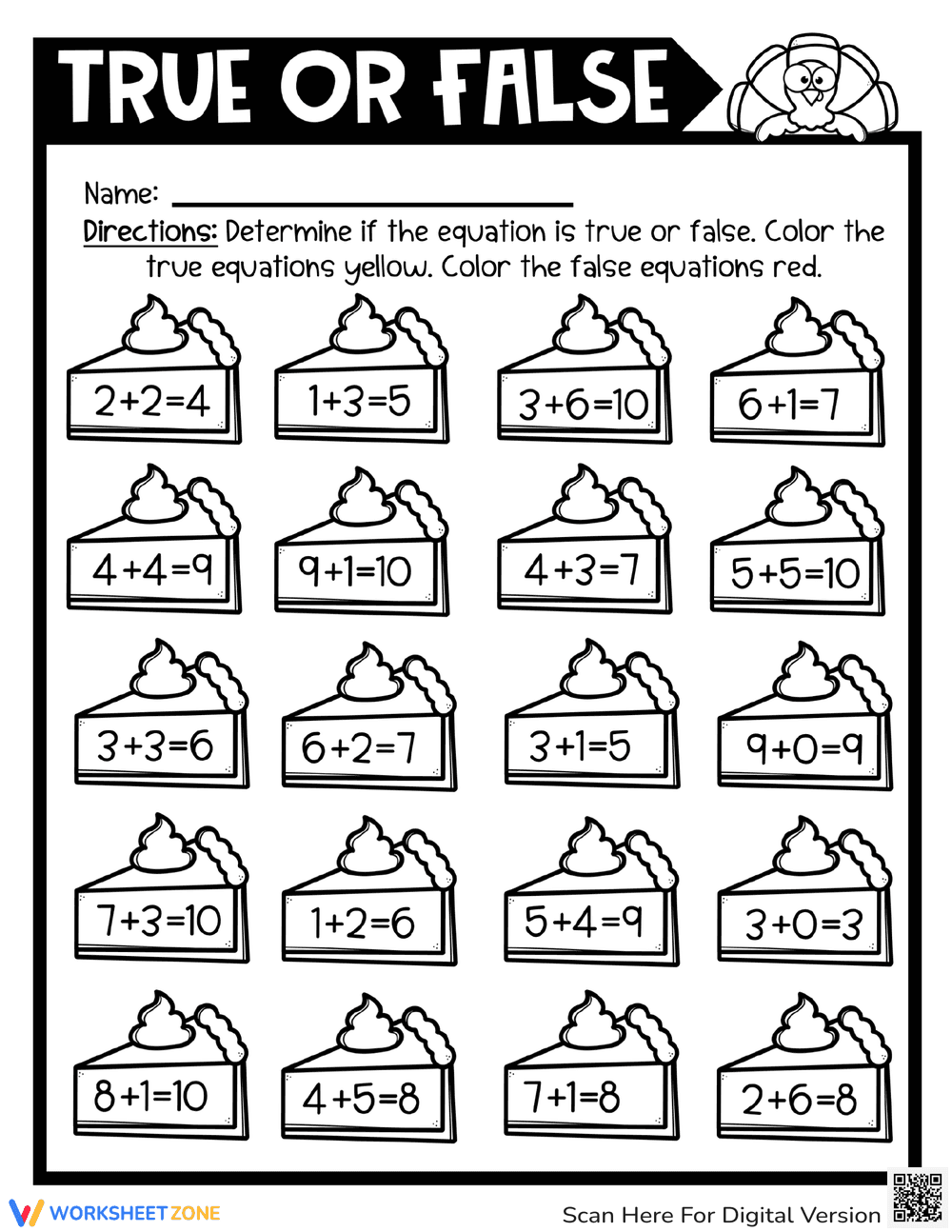 Thanksgiving Math: True or False Equations - Page 2