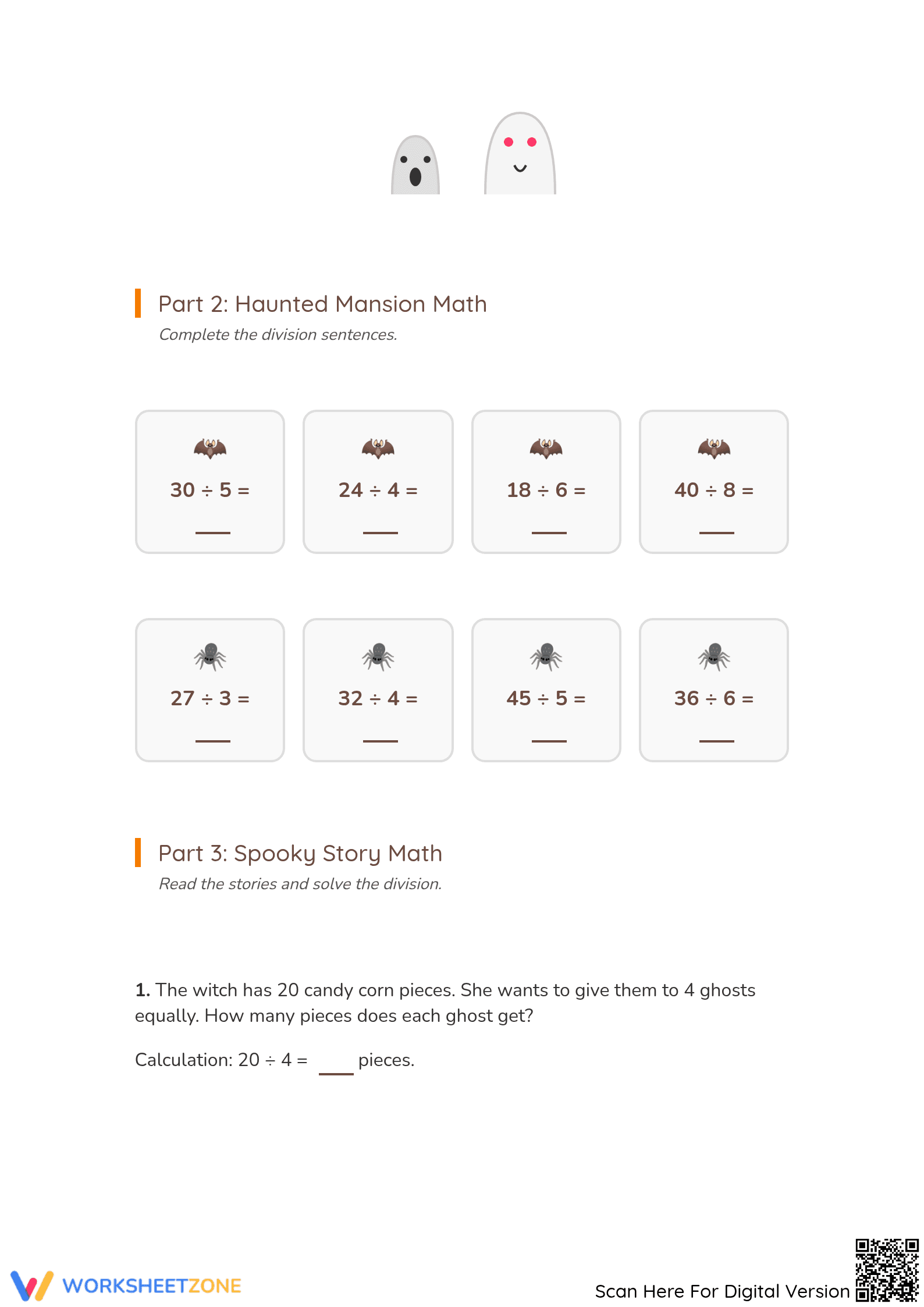 Grade 4 Halloween Division — Printable No-Prep Worksheet - Page 2