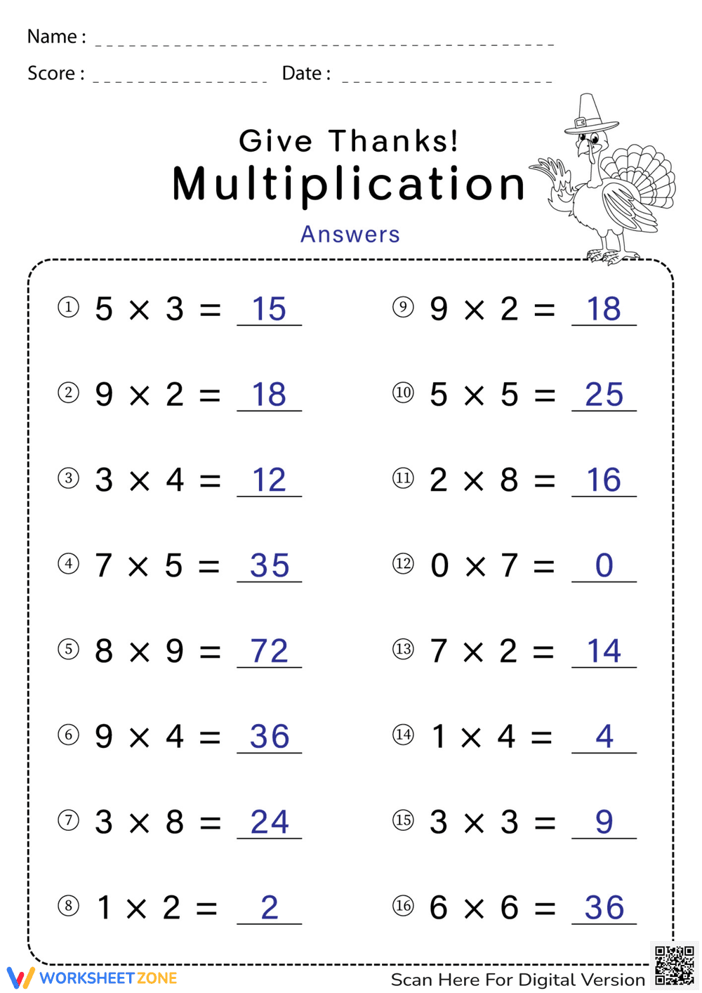 Give Thanks Multiplication Worksheet - Page 2