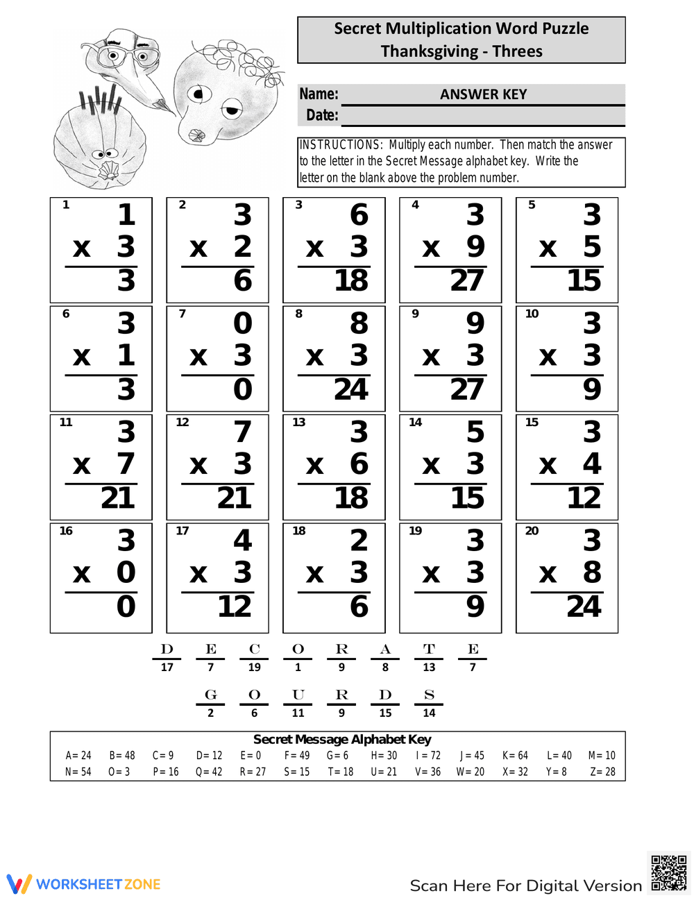 Challenging Thanksgiving Multiplication Word Puzzle - Page 2