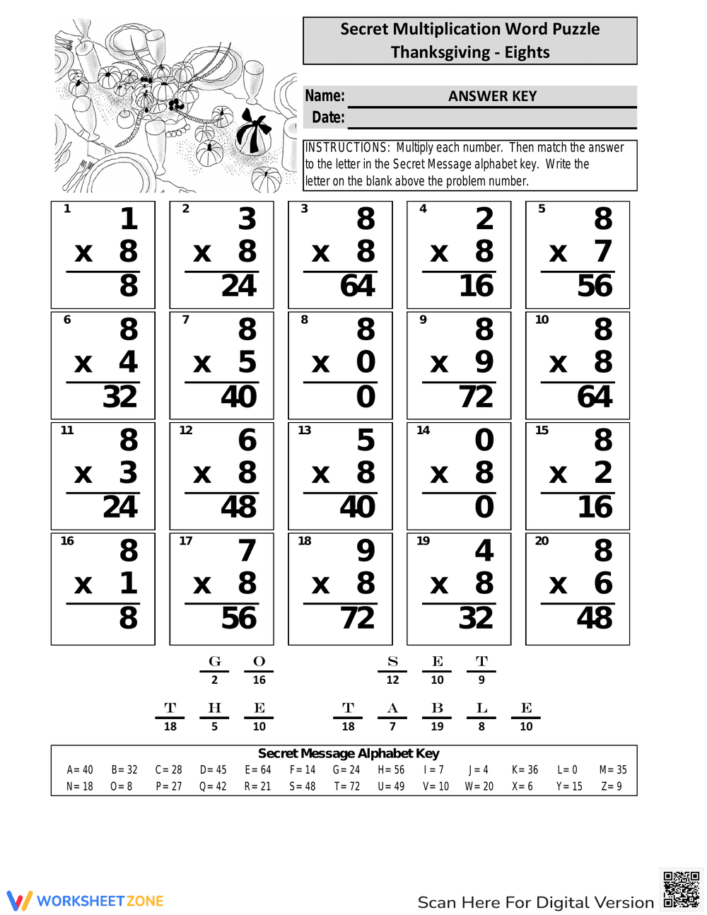 Solve the Thanksgiving Multiplication Word Puzzle - Page 2