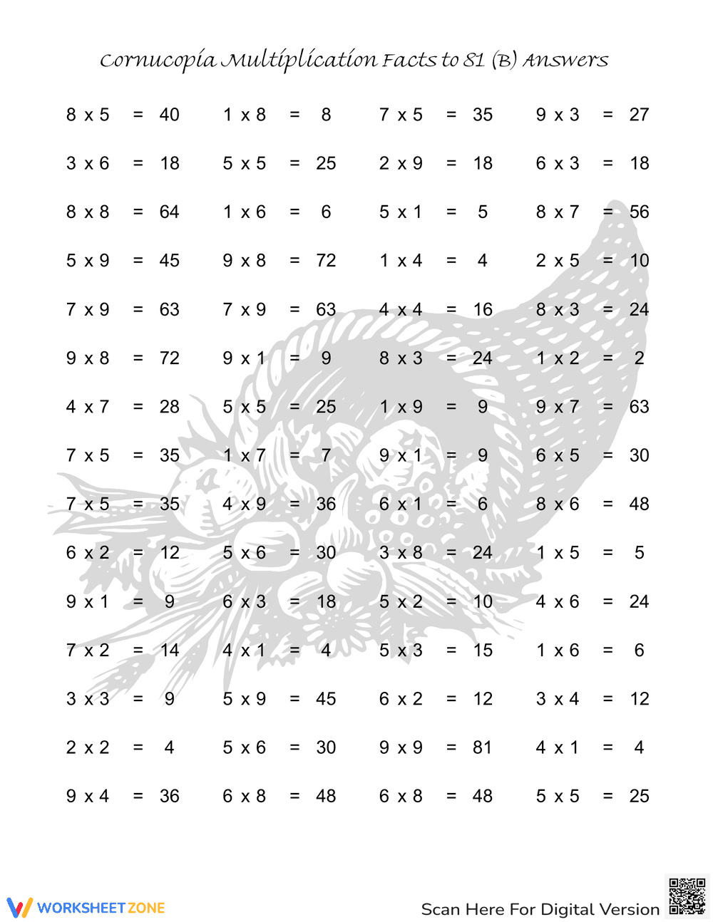 Master Multiplication with Cornucopia Fun - Page 2