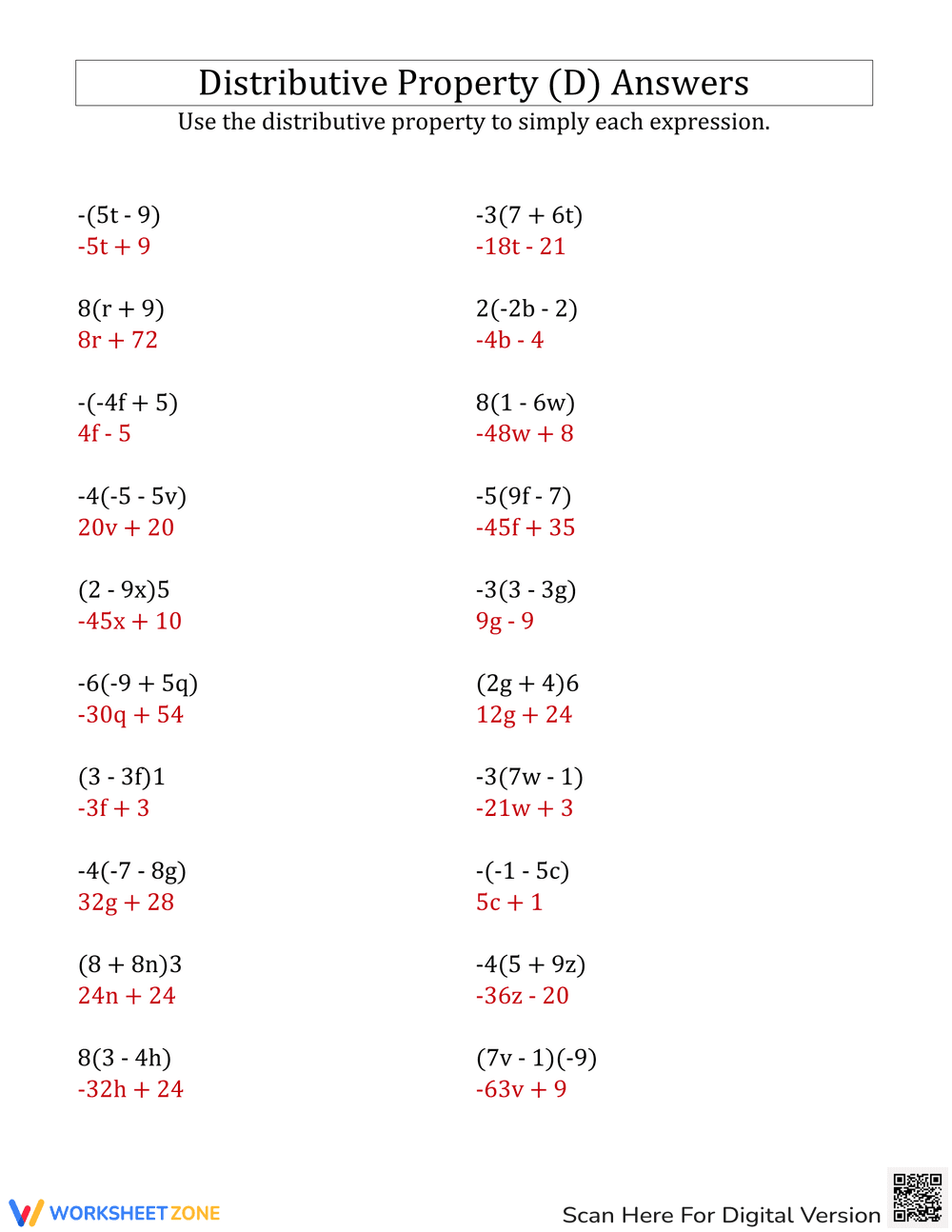 Algebra Distributive Property Worksheet - Page 2