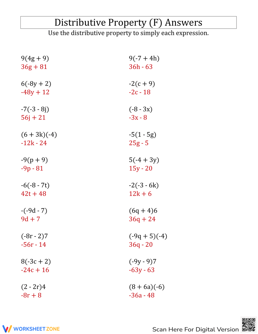 Algebra Distributive Property Practice - Page 2
