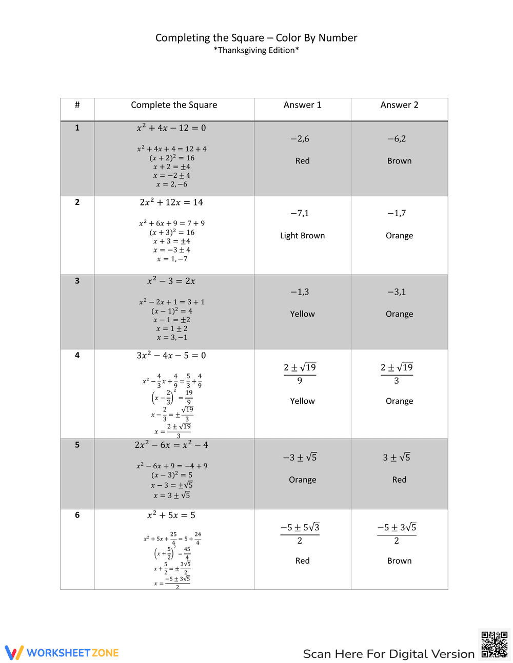 Thanksgiving Completing the Square - Page 3