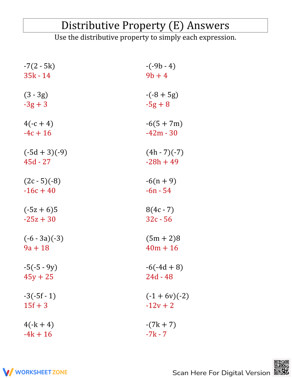 Practice Algebra with the Distributive Property Worksheet - Page 2
