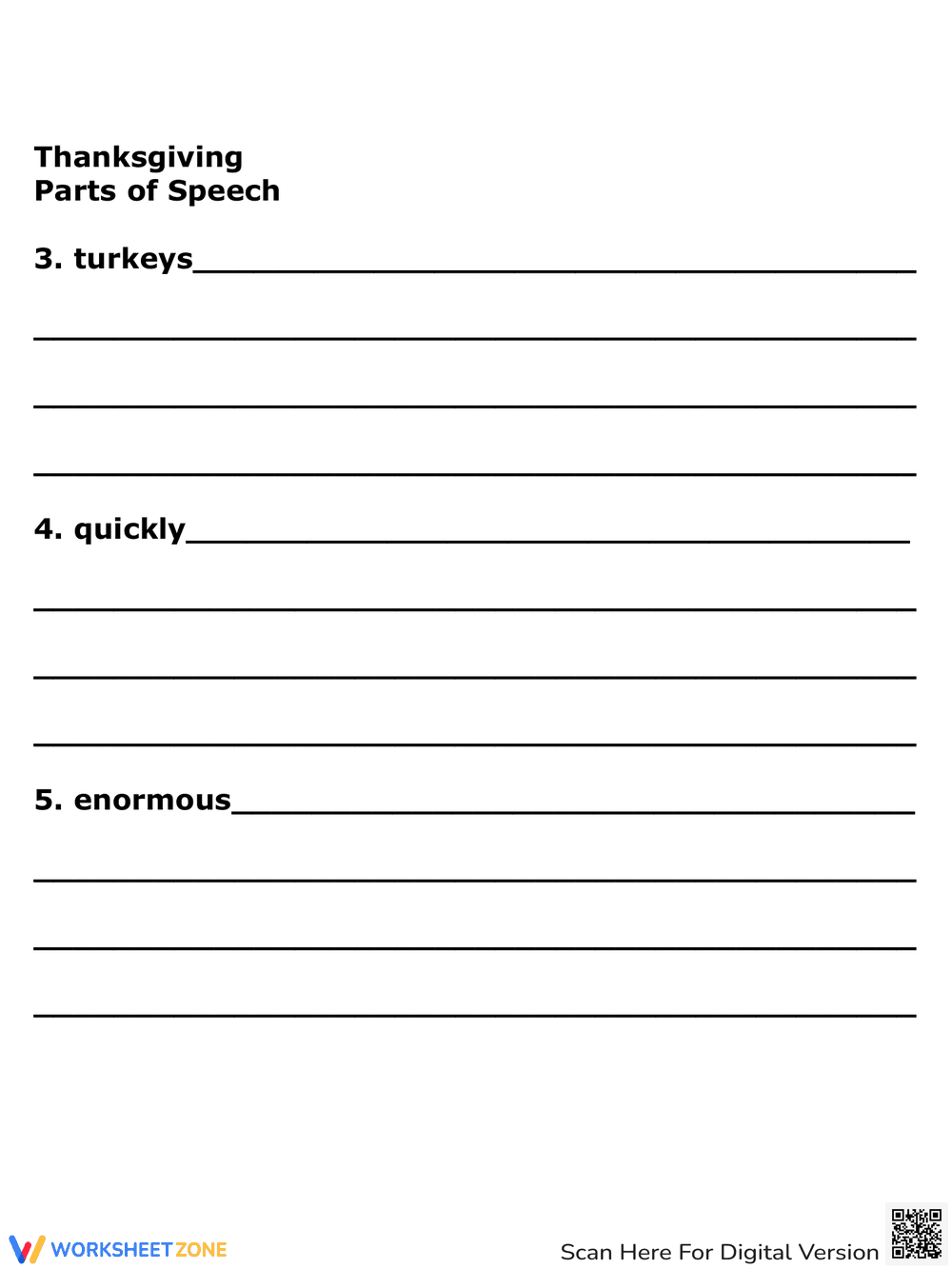 Thanksgiving Parts of Speech Worksheet | Essential Grade 3-6 - Page 2