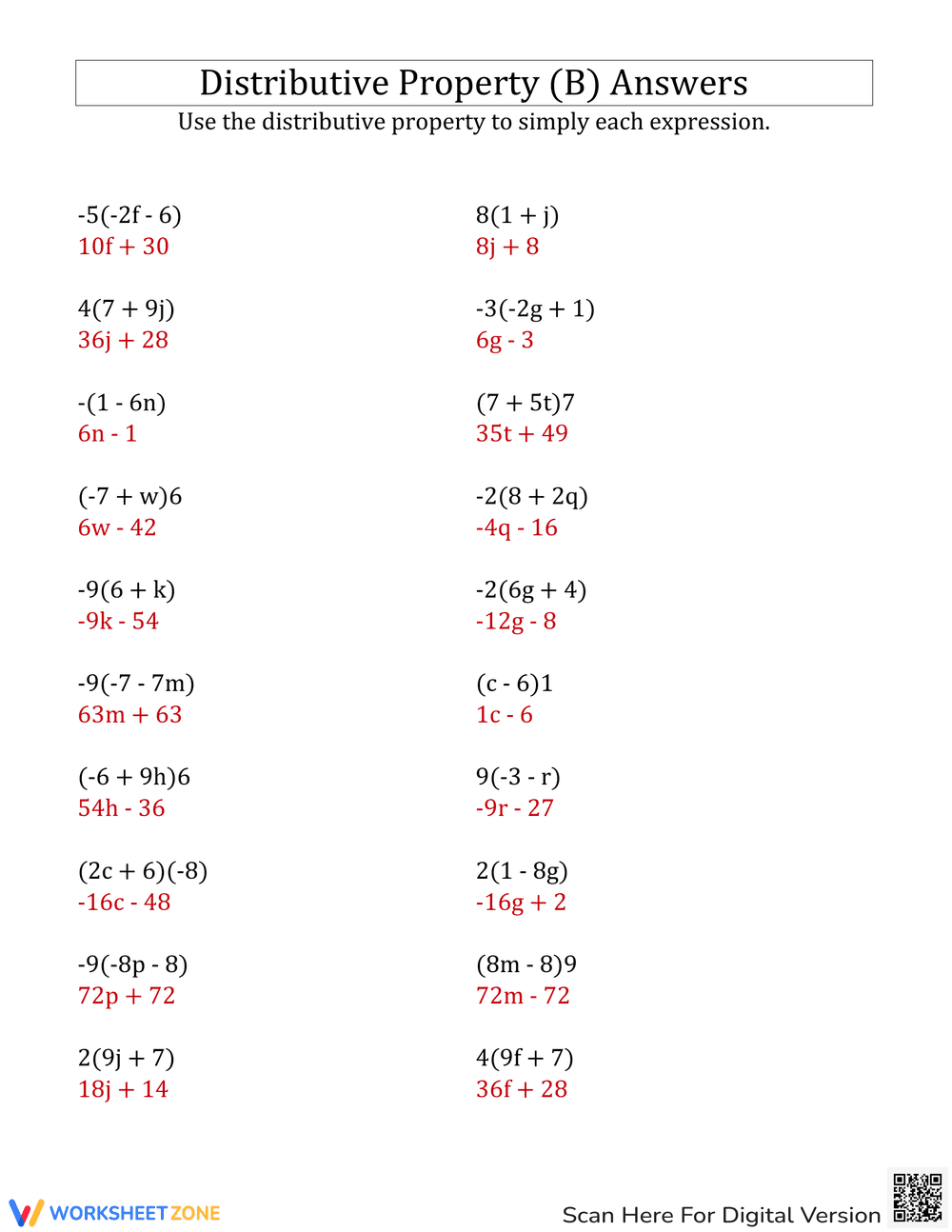 Algebra Distributive Property Practice Worksheet - Page 2