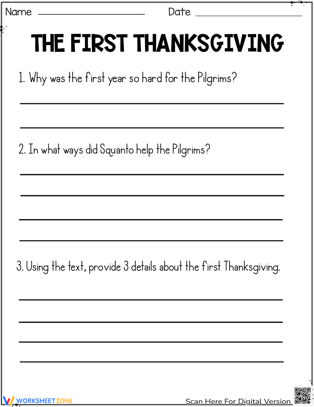 First Thanksgiving Reading Worksheet | Grade 4 Essential - Page 2