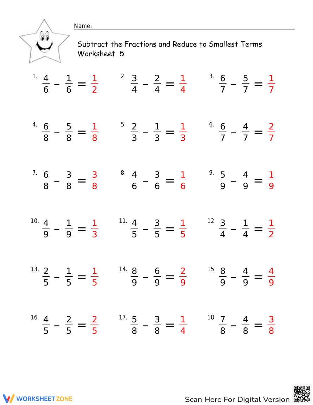 Practice Subtracting Fractions Worksheet - Page 2