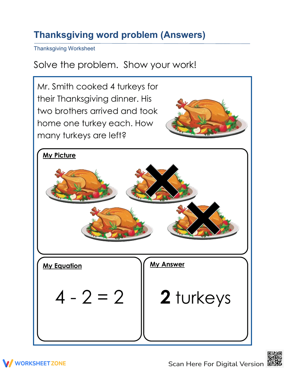 Solve Thanksgiving Word Problems Worksheet - Page 2