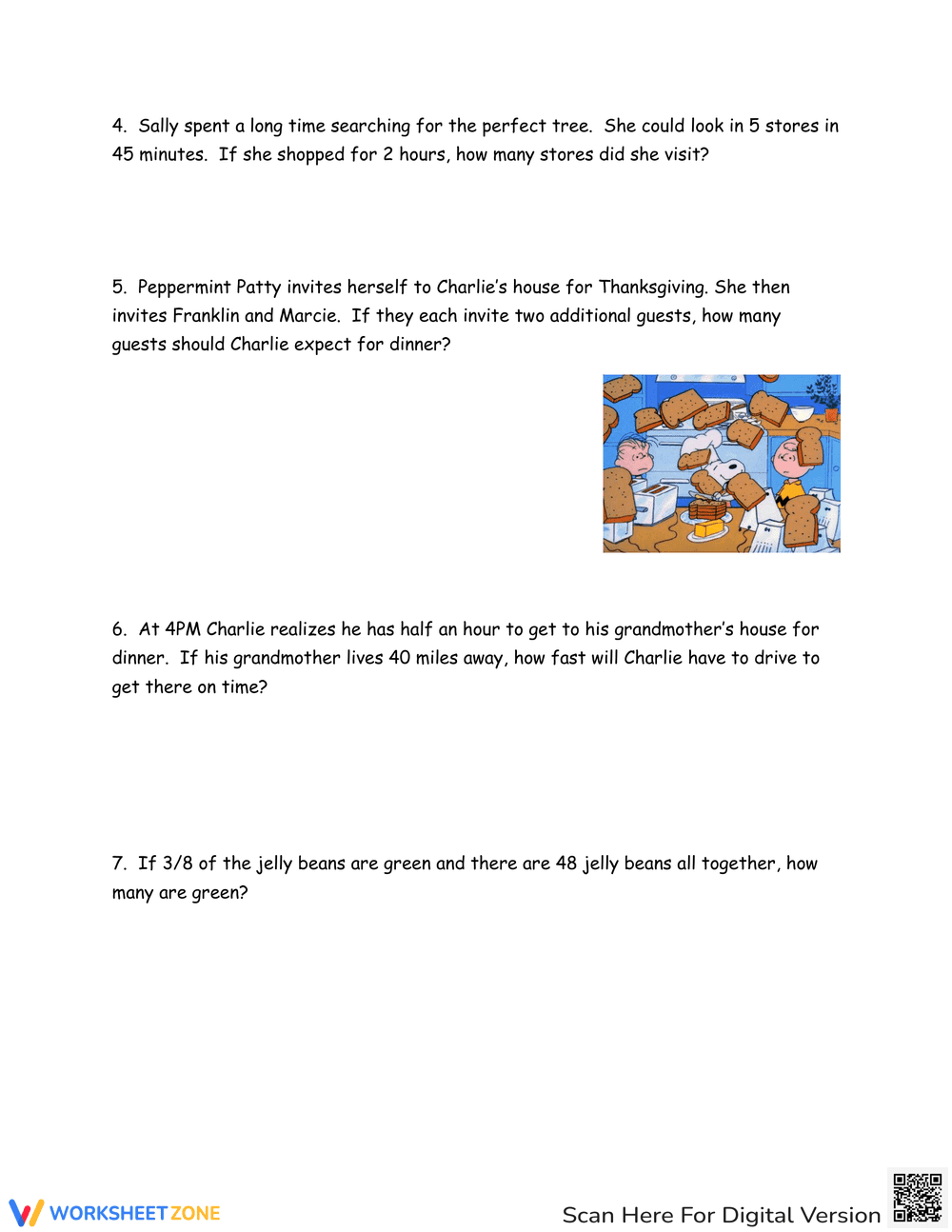 Charlie Brown Thanksgiving Math Worksheet - Page 2