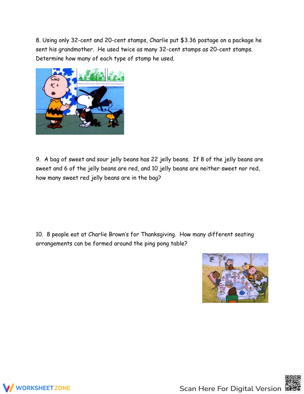 Charlie Brown Thanksgiving Math Worksheet - Page 3